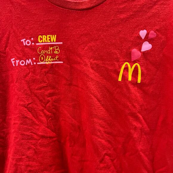 McDonald’s Cardi B & Offset Meal Red Employee T-Shirt Adult size XL - Picture 2 of 9